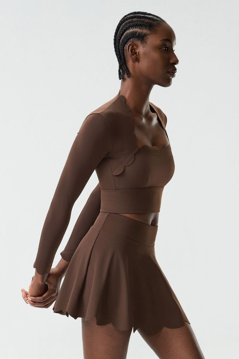 Women's Petal Long Sleeve Top And Tennis Skorts Two-Piece Set