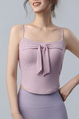 Women's Bow Decor Thin Strap Padded Yoga Cropped Cami
