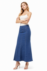 Women's High Waist Vintage Wash Fishtail Long Denim Skirt