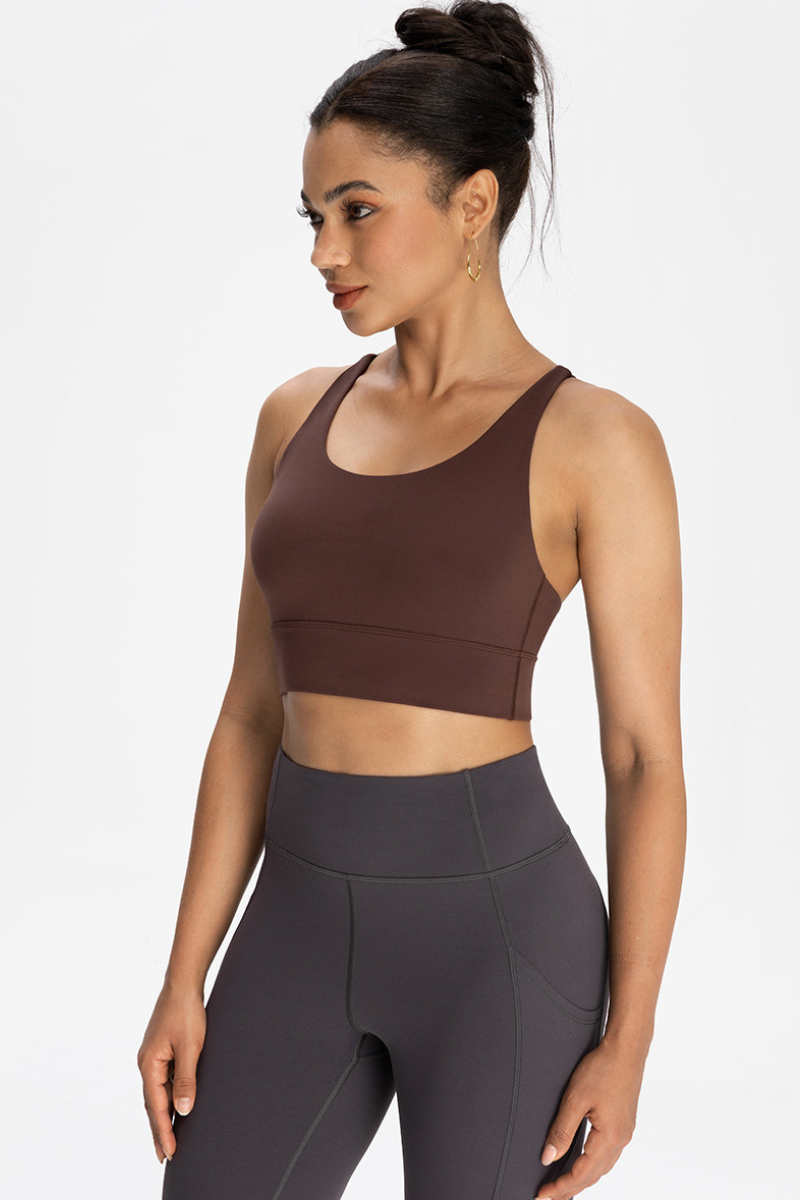 Cross-back exercise sports bra