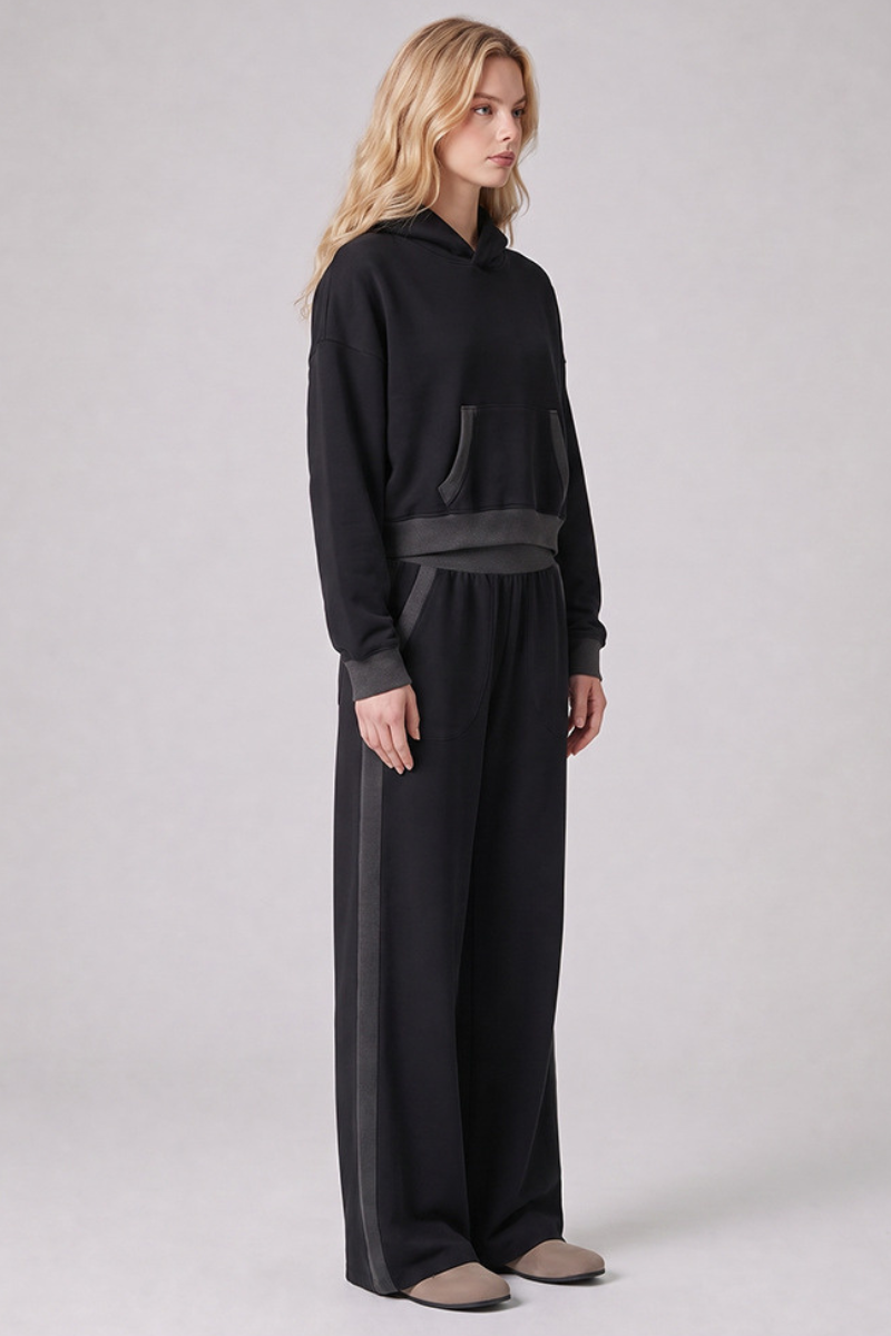 Women's Fall Color Block Set:Cropped Hoodie And Sweatpants