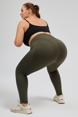 Plus Size Women's High-Waist Double Layer Pocket Athletic Yoga Leggings