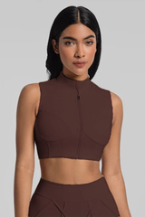 Women's Athletic Zipper Cropped Mock Neck Yoga Bra
