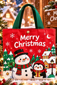 Christmas Canvas Tote Bag Cute Santa Snowman Penguin Handbag