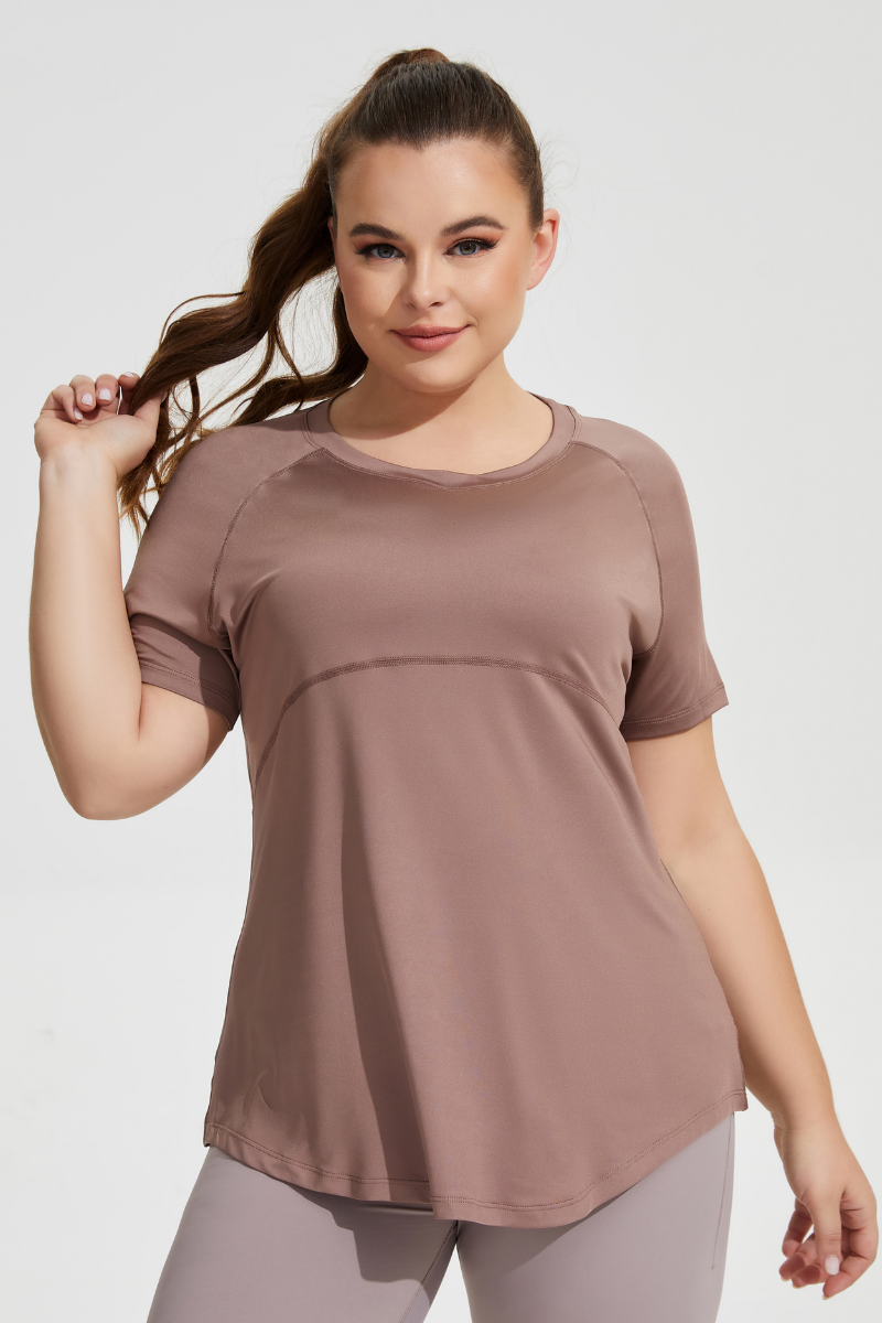 Plus Size Women's Long Breathable Mesh Yoga T-shirt