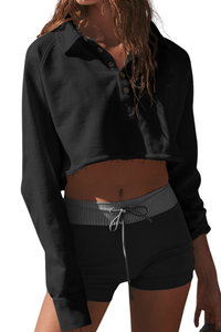 Women's Fall Cropped Collar Half Button Loose Sweatshirt