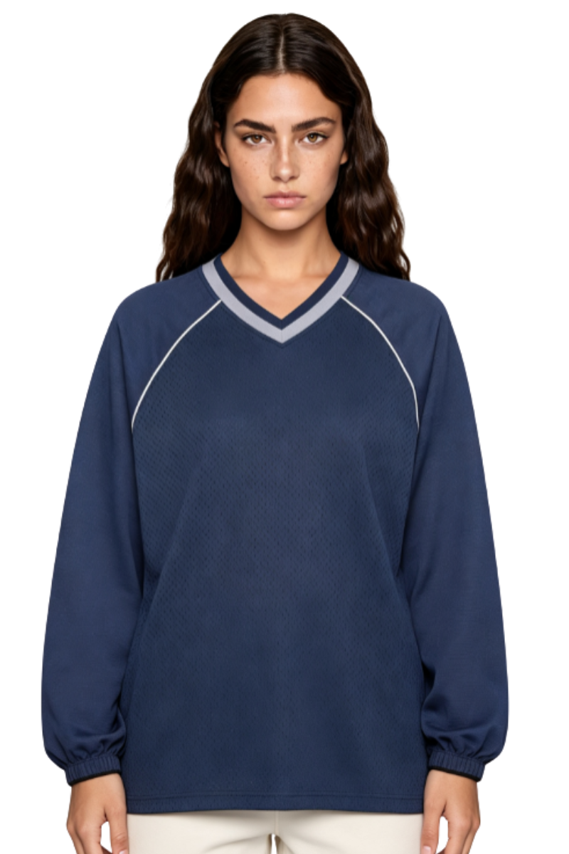 Women's Mesh V-Neck Raglan Color Block Long Sleeve Jersey
