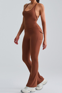 Women's Spaghetti Strap Sports Bra & Pocket Yoga Flare Pants Set