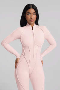 Women's Stand Collar Seam Detail Yoga Long Sleeve Jumpsuit
