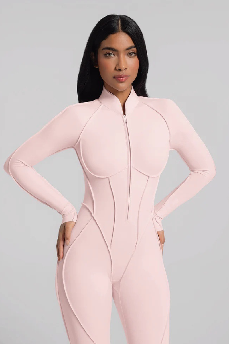Women's Stand Collar Seam Detail Yoga Long Sleeve Jumpsuit