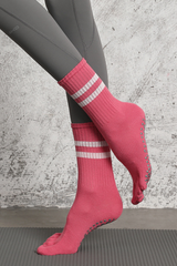 Women's Striped Crew Yoga Grip Five-Toe Socks