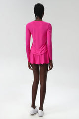 Women Plus-Size Sun Protection Slim-Fit Long Sleeve & Waist-Flutter Skort Sport Set