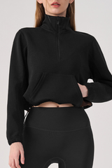 Women's Fall Half Zip Stand Collar Cropped Sweatshirt