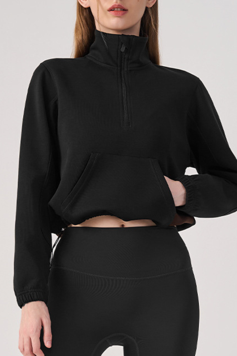 Women's Fall Half Zip Stand Collar Cropped Sweatshirt