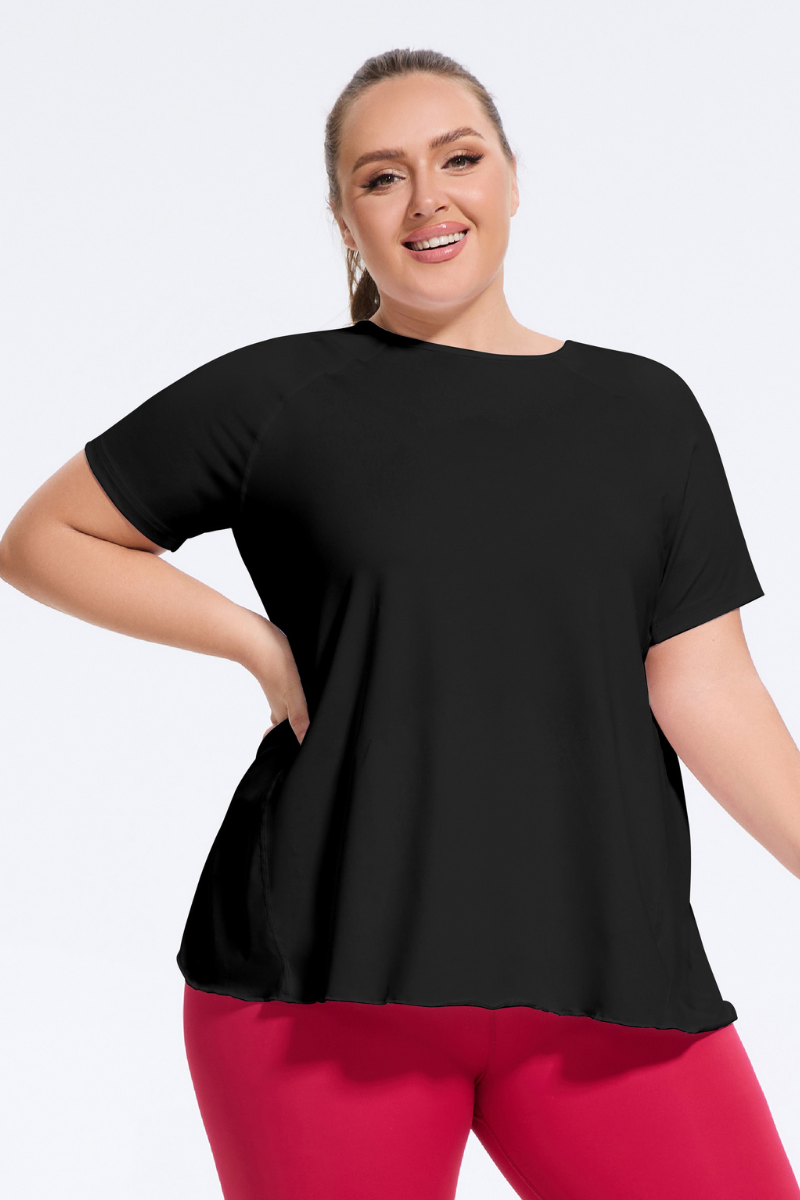 Plus Size Women's Athletic Back Reflective Slit Yoga T-Shirt