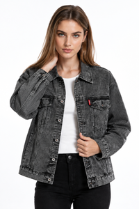 Women's Fall Vintage Grey Acid Washed Denim Jacket