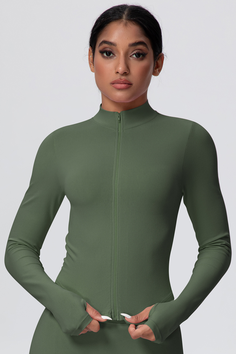 Women's Seamless High-Neck Fitted Long Sleeve Jacket