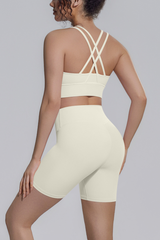 Women's Athletic Yoga Sets:Cross-Back Bra And Shorts