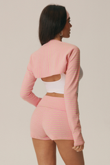 Women's Striped Long Sleeve Shrug & High Waist Shorts Set