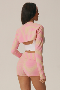 Women's Striped Long Sleeve Shrug & High Waist Shorts Set