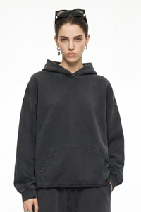 Women's Fall Winter 100% Cotton Washed Frayed Hem Hoodie
