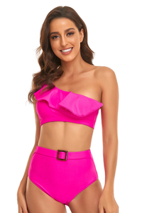 Women's One-Shoulder Flounce Belted Bikini
