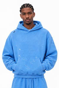 Men's Streetwear Washed Paint Splatter Waffle Hoodie