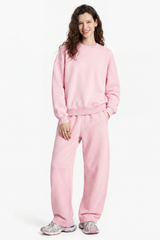Women's Fall 100% Cotton Set:Solid Pullover And Sweatpants
