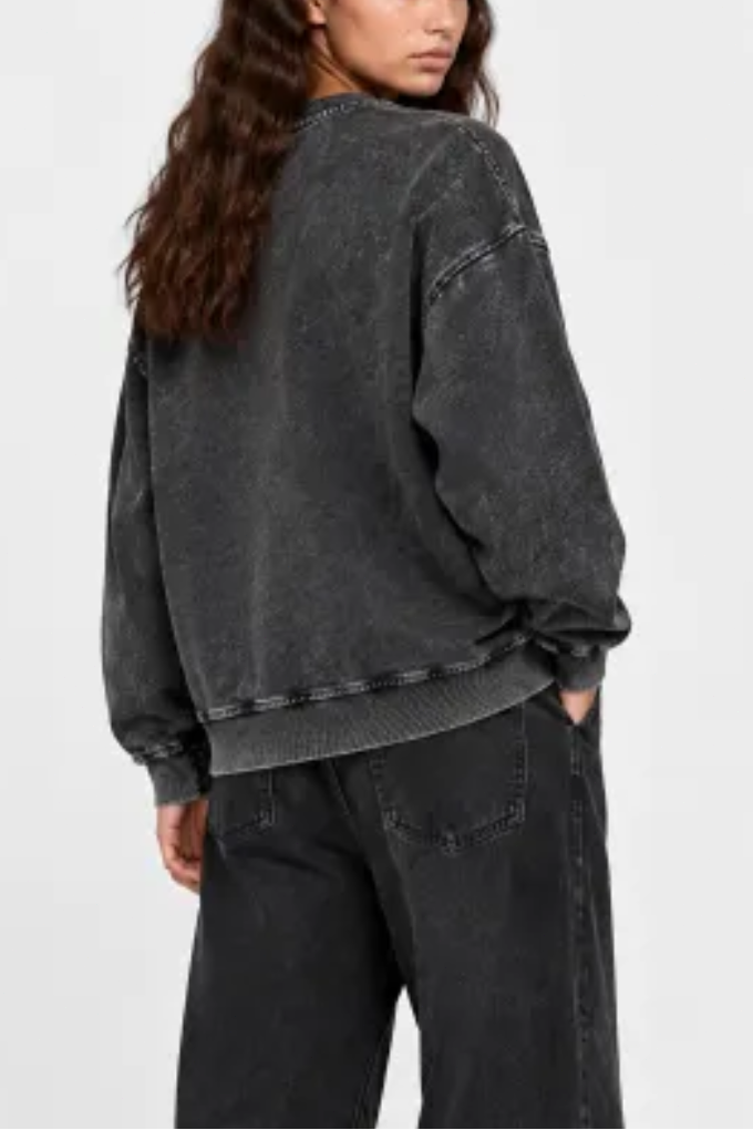Unisex Fall 380G Heavyweight Washed Denim Relaxed Pullover