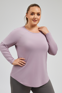 Plus Size Women's Curved Hem Breathable Mesh Yoga T-shirt
