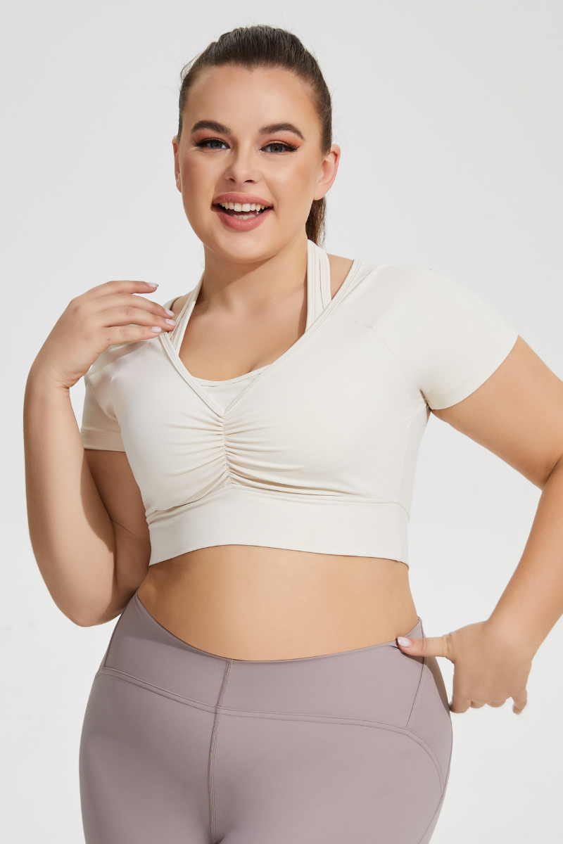 Plus Size Women's Removable Pad Athletic Yoga Short Sleeve Top
