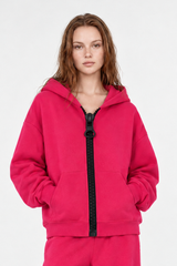 Women Loungewear Color Block Big Tooth Zipper Hooded Jacket