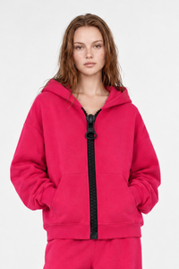 Women Loungewear Color Block Big Tooth Zipper Hooded Jacket