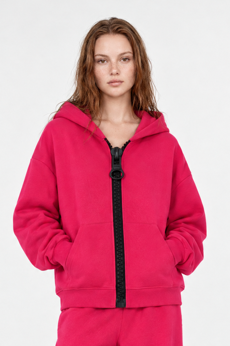 Women Loungewear Color Block Big Tooth Zipper Hooded Jacket