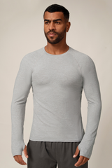 Men's Round-Neck Solid Fitted Long Sleeved Sports Shirt