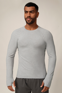 Men's Round-Neck Solid Fitted Long Sleeved Sports Shirt