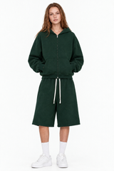 Women's 100% Cotton Loungewear Sets:Hooded Jacket &Mid Short