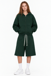 Women's 100% Cotton Loungewear Sets:Hooded Jacket &Mid Short