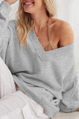 Women's Fall V Neck Raw Edge Oversized  Lazy Sweatshirt