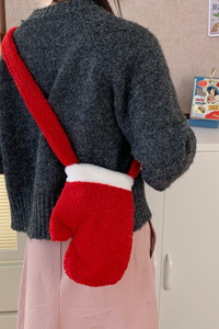 Christmas Red Glove Shape Warm Plush Crossbody Bag