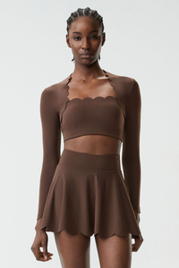 Women's Petal Long Sleeve Crop Top And Tennis Skirts Two-Piece Set