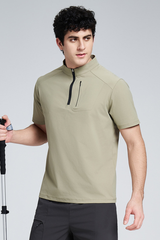 Men's Summer Half Zipper Stand Collar Casual T-shirt