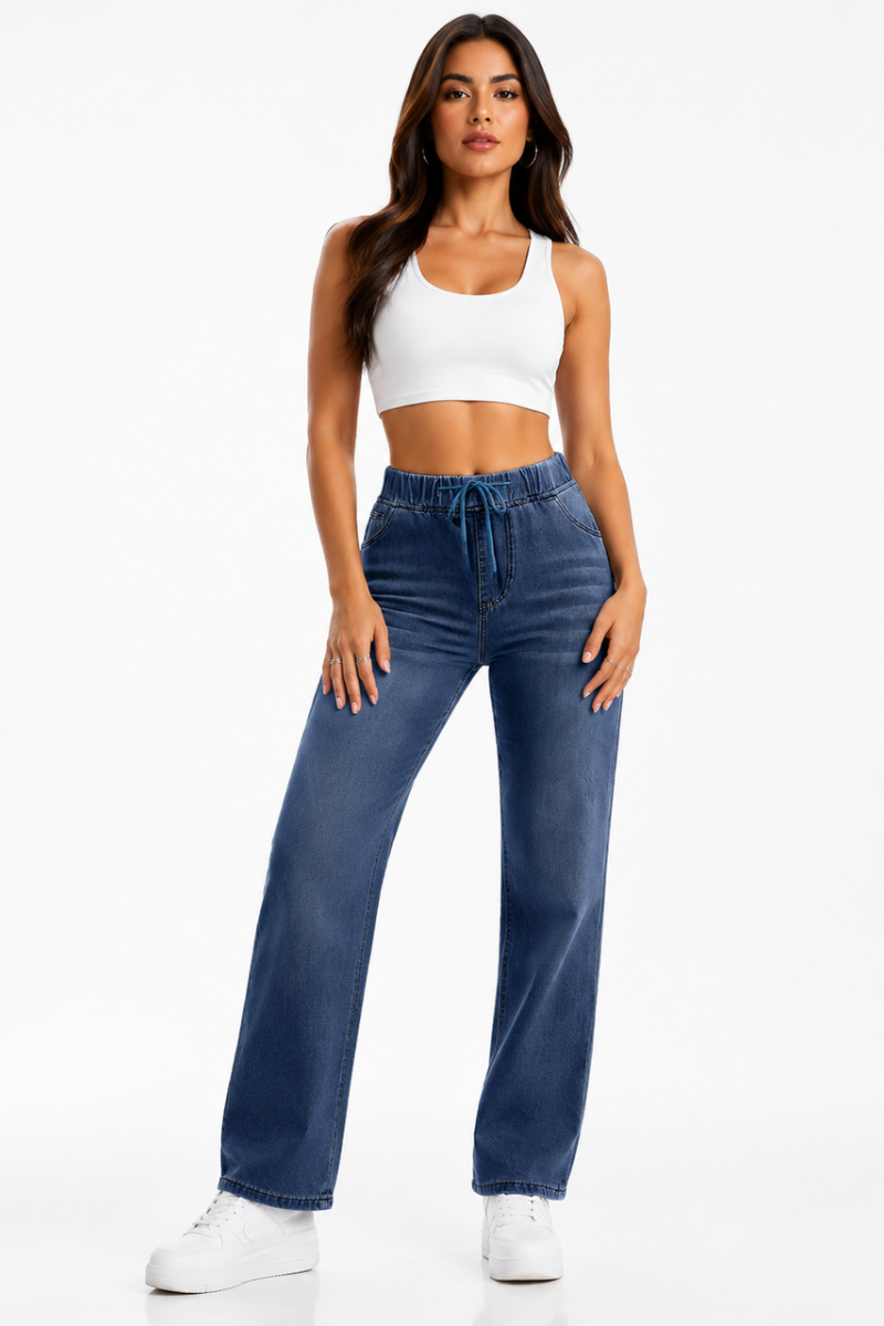 Women's High Waist Drawstring Wide Leg Jeans