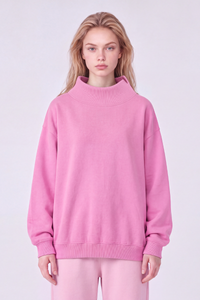 Women's Fall Solid Side-Slit Neckline Mock Neck Sweatshirt