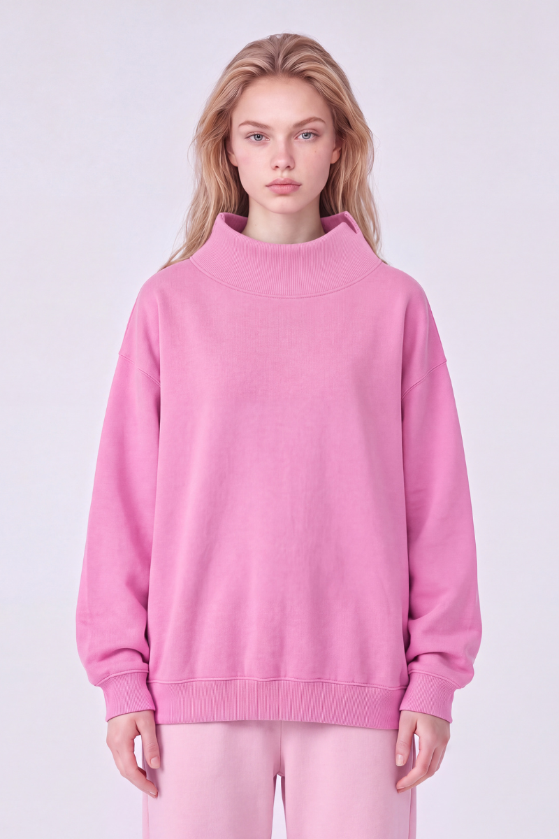 Women's Fall Solid Side-Slit Neckline Mock Neck Sweatshirt