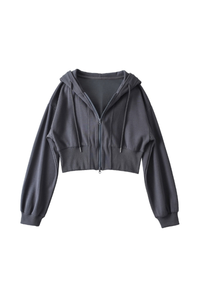 Women's Spliced Hooded Zip Up Cropped Cardigan Sweatshirt