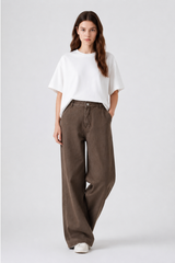 Women's Fall Non-Stretch Brown Loose Fit Wide Leg Jeans