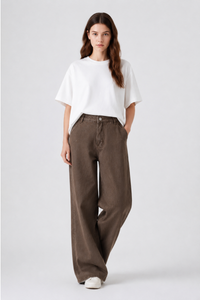 Women's Fall Non-Stretch Brown Loose Fit Wide Leg Jeans