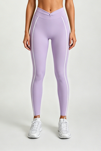 Women's Athletic Twist-Waist Contrast Stripes Leggings