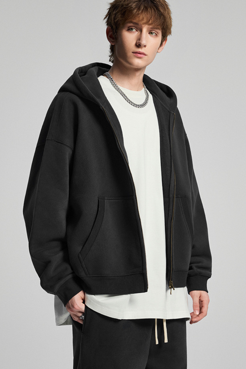 Terry cloth-lined, fuzzy-zipper sweatshirt